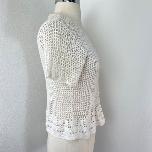 Vintage Norton McNaughton White Crochet Cardigan Small Whimsy Fairy Boho Peasant - Picture 9 of 11